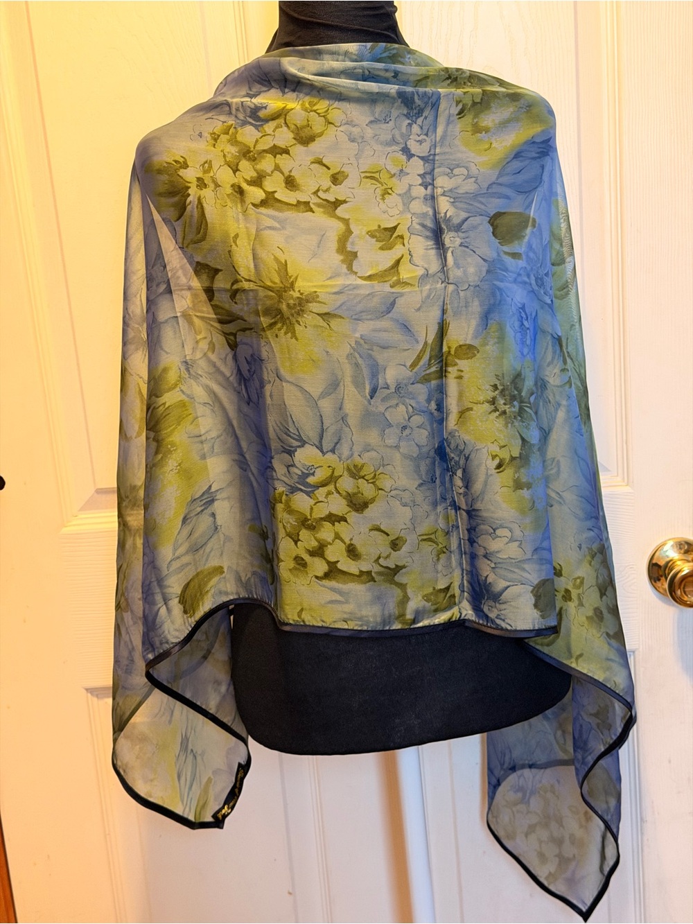Sheer Floral Scarf Wrap in Blue and Green